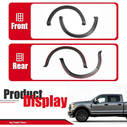4Pcs Fender Flares Set Compatible with 2017-2022 Ford F-250/350 Super Duty Single Rear Wheel Front & Rear Wheel Arch Cover Protector Plastic(PP) Textured Black