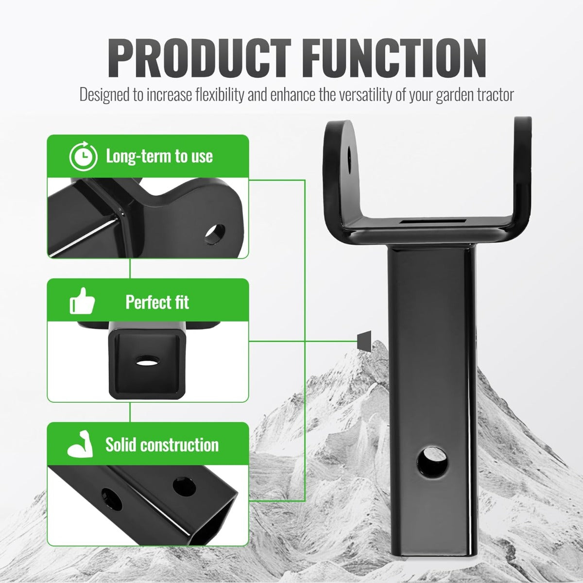 Sleeve Hitch Adapter Compatible with Garden Tractors Heavy-Duty Hitch Rear One-Pin Mounting Attachment Accessories Black Steel Powder Coated