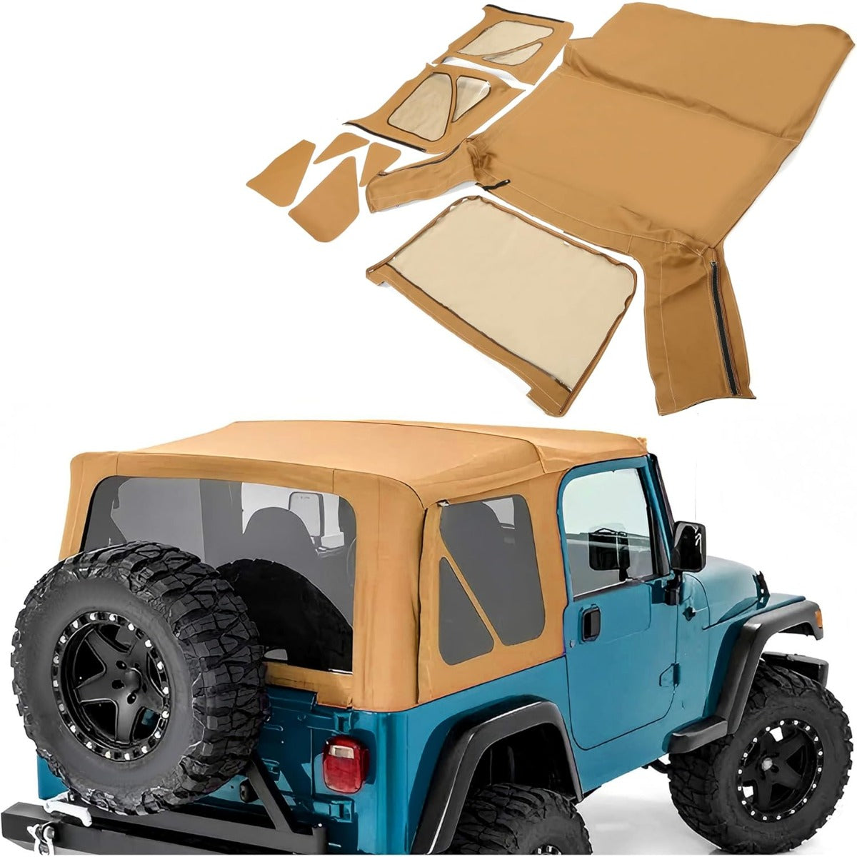 Soft Top for 1997-2006 Jeep Wrangler TJ 2 Door, Sailcloth Vinyl Roof with Removable Side and Back Window Black Top Cover (No Door Skins)