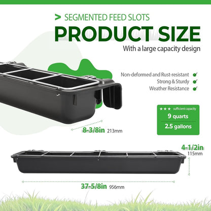 37.63In Goat Feeder, 2.5 Gallon Livestock Feeding Rack, Divided and