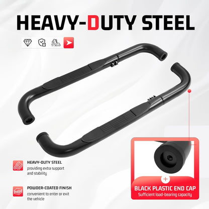 Side Steps Compatible with 1997-2003 Ford F-150/F-250 LD Regular Cab (Include 2004 Heritage) Running Boards Step Bars Steel+Plastic Powder Coated Black