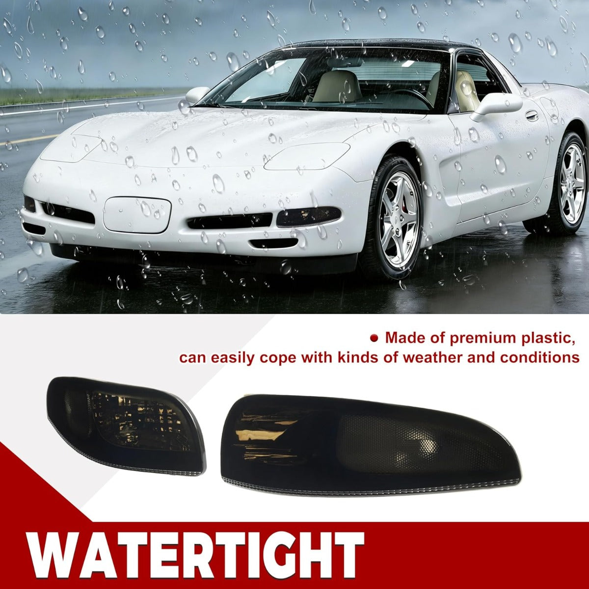 HECASA Pair Turn Signal Lights Compatible with 1997-2004 Chevy Chevrolet Corvette C5, Front Bumper Signal Lamps Replacement for GM2520186 GM2521186, Smoke Lens Black Housing Driver&Passenger Side