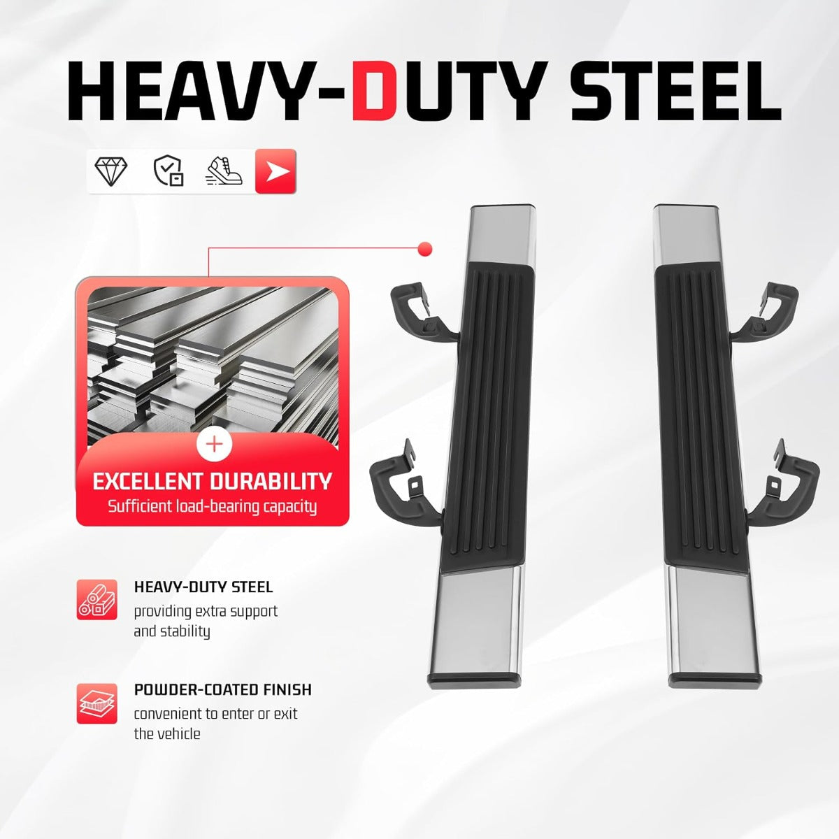 Side Steps Compatible with 2007-2018 Chevy Chevrolet Silverado & GMC Sierra 1500 2500HD 3500HD 2-Door Standard Cab Running Boards Step Bars 304 Stainless Steel+Steel+Plastic Silvery+Black