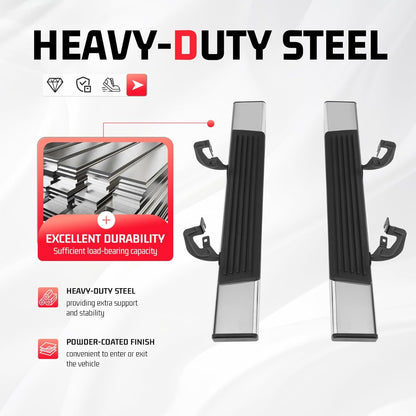 Side Steps Compatible with 2007-2018 Chevy Chevrolet Silverado & GMC Sierra 1500 2500HD 3500HD 2-Door Standard Cab Running Boards Step Bars 304 Stainless Steel+Steel+Plastic Silvery+Black