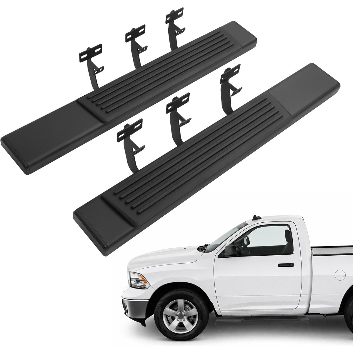 Side Steps Compatible with 2009-2026 Dodge Ram 1500 2500 3500 Classic Regular Cab Running Boards Step Bars Steel+Plastic Powder Coated+Textured Black