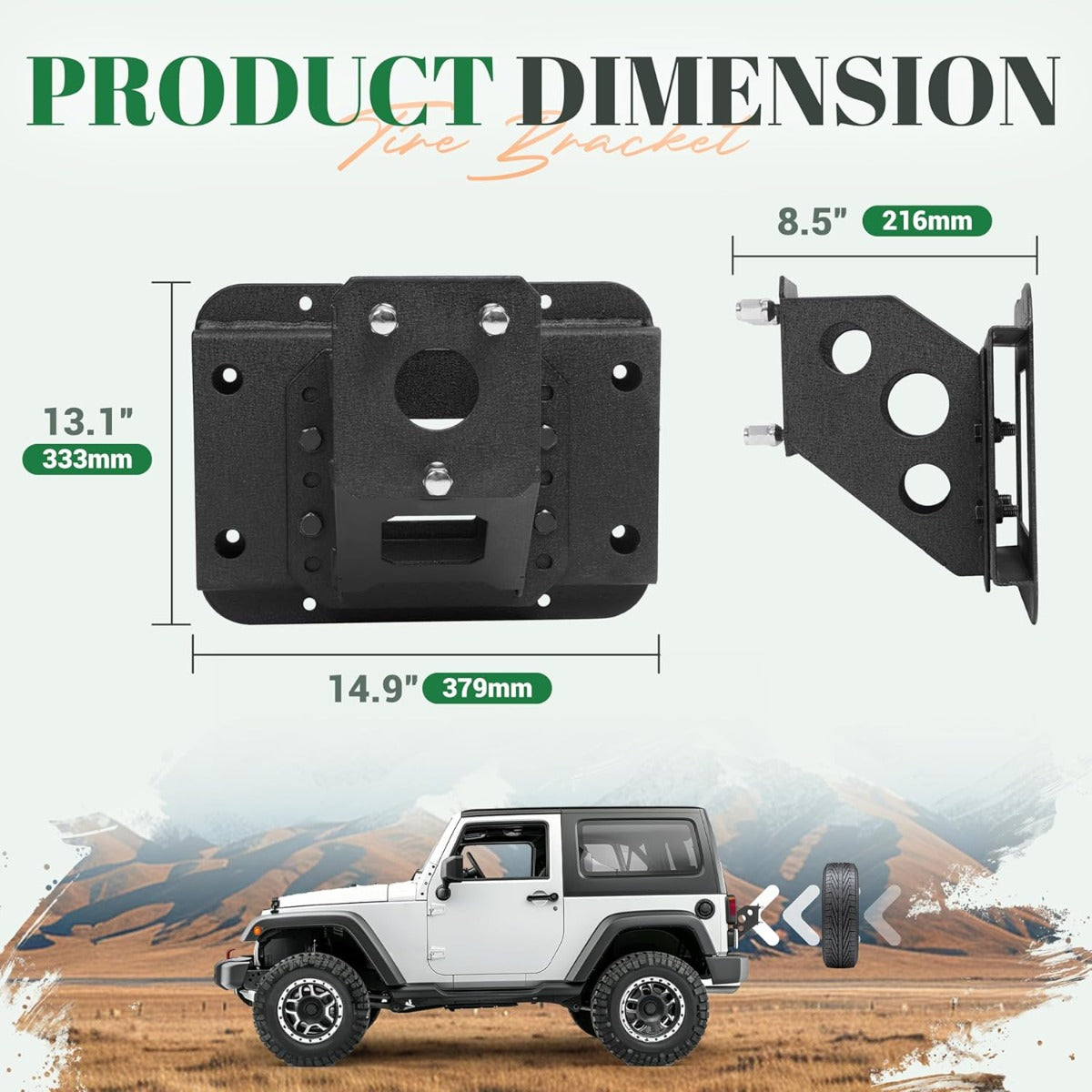 Heavy Duty Spare Tire Carrier Up to 40 inches Spare Wheel Compatible with 2007-2018 Jeep Wrangler JK JKU Spare Tire Lift Carrier Holder Rack Steel Powder Coated Black
