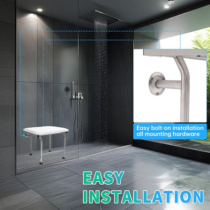 26 Inches x14.5 Inches Folding Shower Seat Wall Mount W/304 Stainless Legs, Adjustable Height Fold Down Bench for Bathroom, Wall Mounted Shower Stool Chair for Elderly Seniors Pregnant Disabled 600LBS LYOM-289