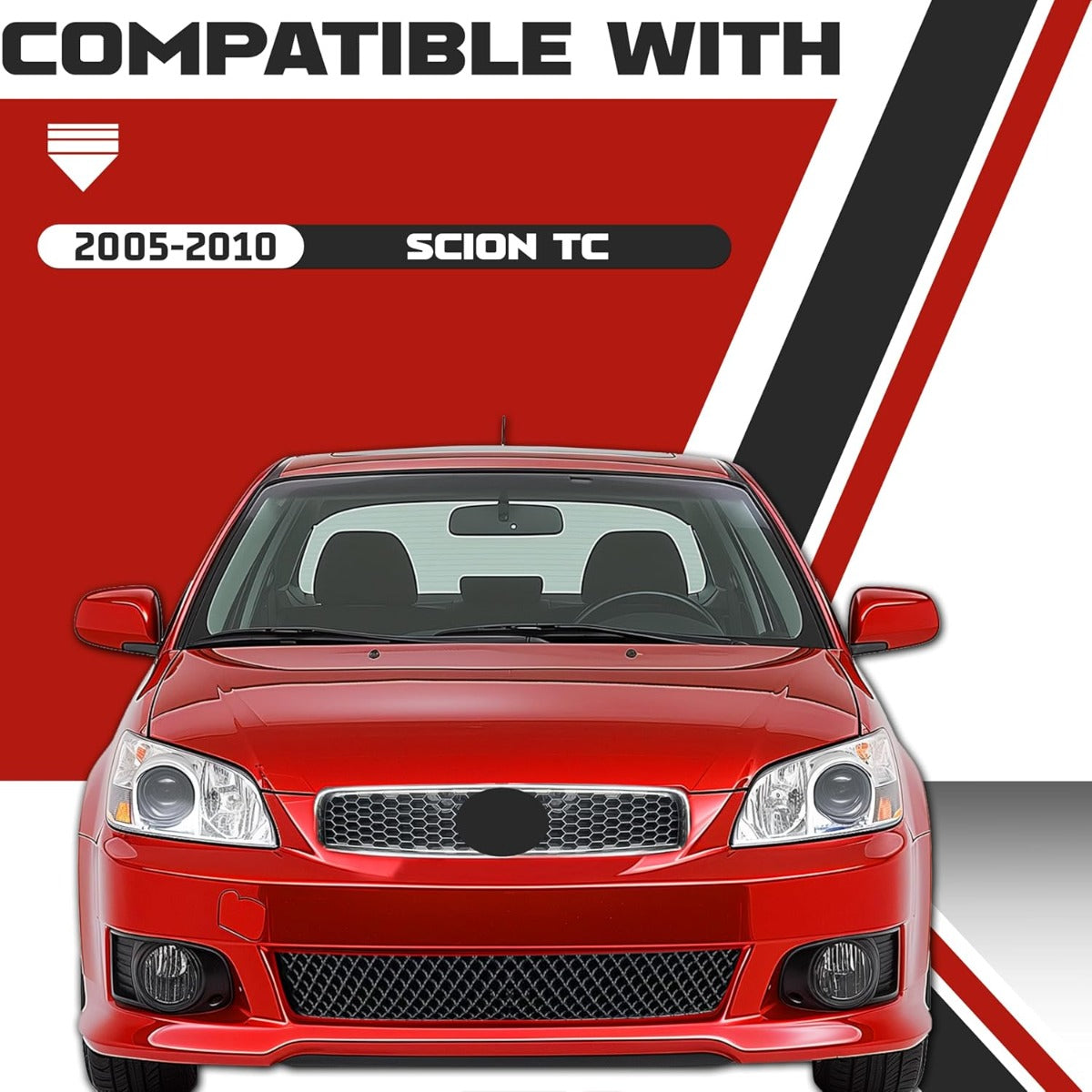 HECASA Front Upper + Lower Grill Compatible with 2005-2010 Scion tC Bumper Cover Mesh Hood Grille Black 2Pcs Replacement for SC1200104 SC1036105