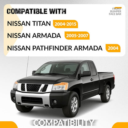 Front Bumper Face Bar Compatible with 2004-2015 Titan, 2005-2007 Nissan Armada, 2004 Pathfinder Armada, Replacement for 62022ZR08A NI1002136 Steel Chrome Silvery 3Pcs