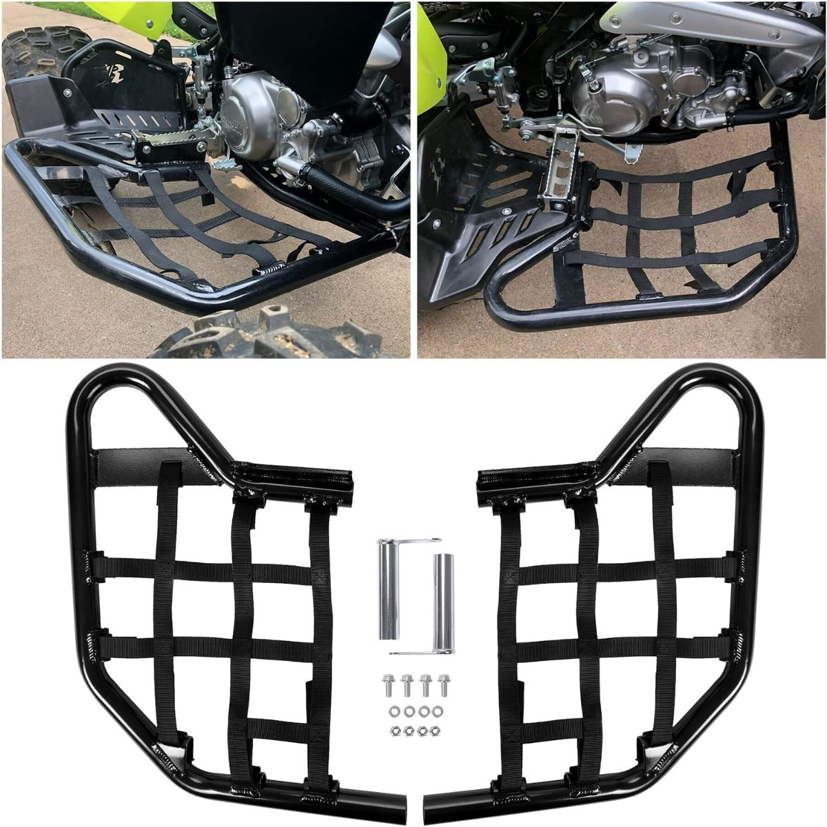 Side Step Nerf Bars Compatible with Yamaha Raptor 700 YFM 700 YFM700R Models Aluminium Foot Guard Pegs W/Black Webbing Nets