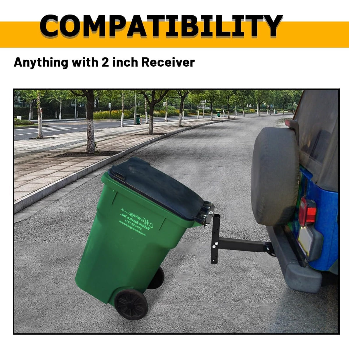 Single Trash Can Hitch 2-inch Trash Can Receiver Mounted Garbage Hook for Lawn Mower Garden Tractors Steel Black