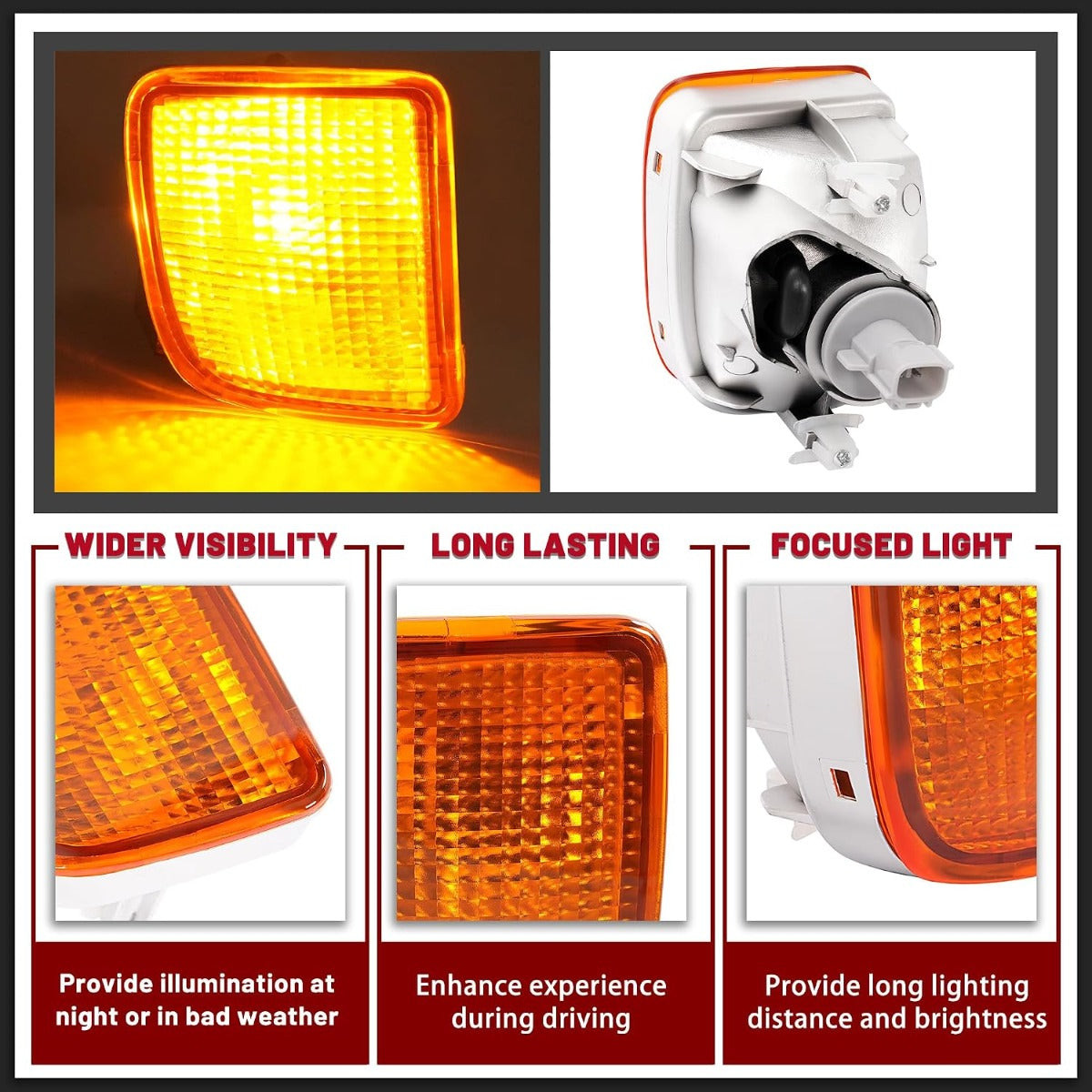 HECASA Pair Turn Signal Lights w/Bulb Compatible with 1998 1999 2000 Toyota Tacoma, Front Turn Signal Lamp Assembly Driver and Passenger Side Replacement for TO2530128 TO2531128, Amber Lens