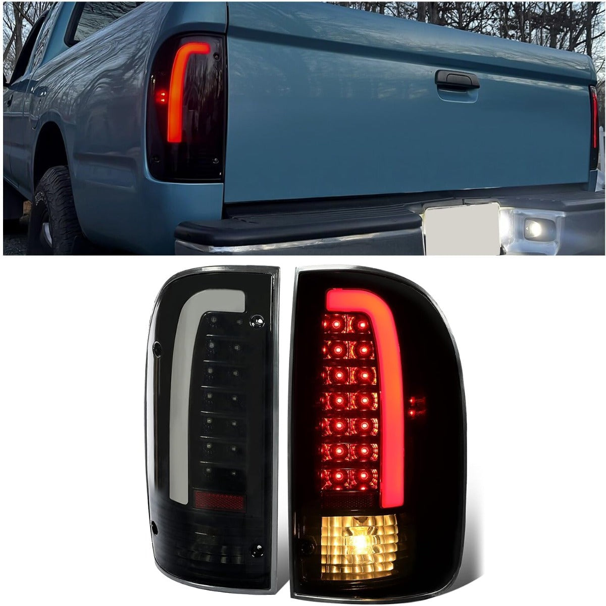HECASA LED Tail Lights Compatible with 1995-2000 Toyota Tacoma 1998-2000 Toyota Tacoma Limited Pre Runner LED Tube Bar Replacement for TO2800116 TO2801116 8156004030 8155004030 Smoke Lens