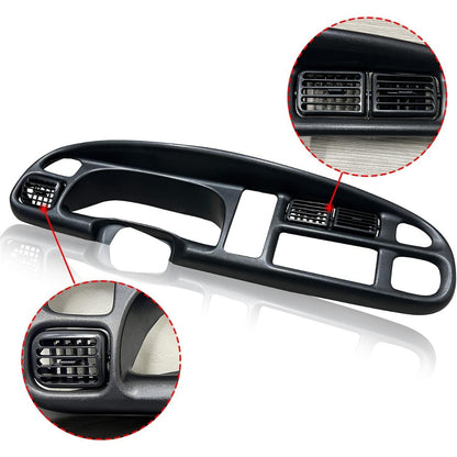 Dash & Bezel Cover Compatible with 1998-2002 Dodge Ram 1500 2500 3500 Trucks Black Dash Pad Cap Bezel W/Vents & Grey Dashboard Overlay Cover Instrument (You Will Receive 2 Packages) LYAP-299S-2+LYAP-267T-2