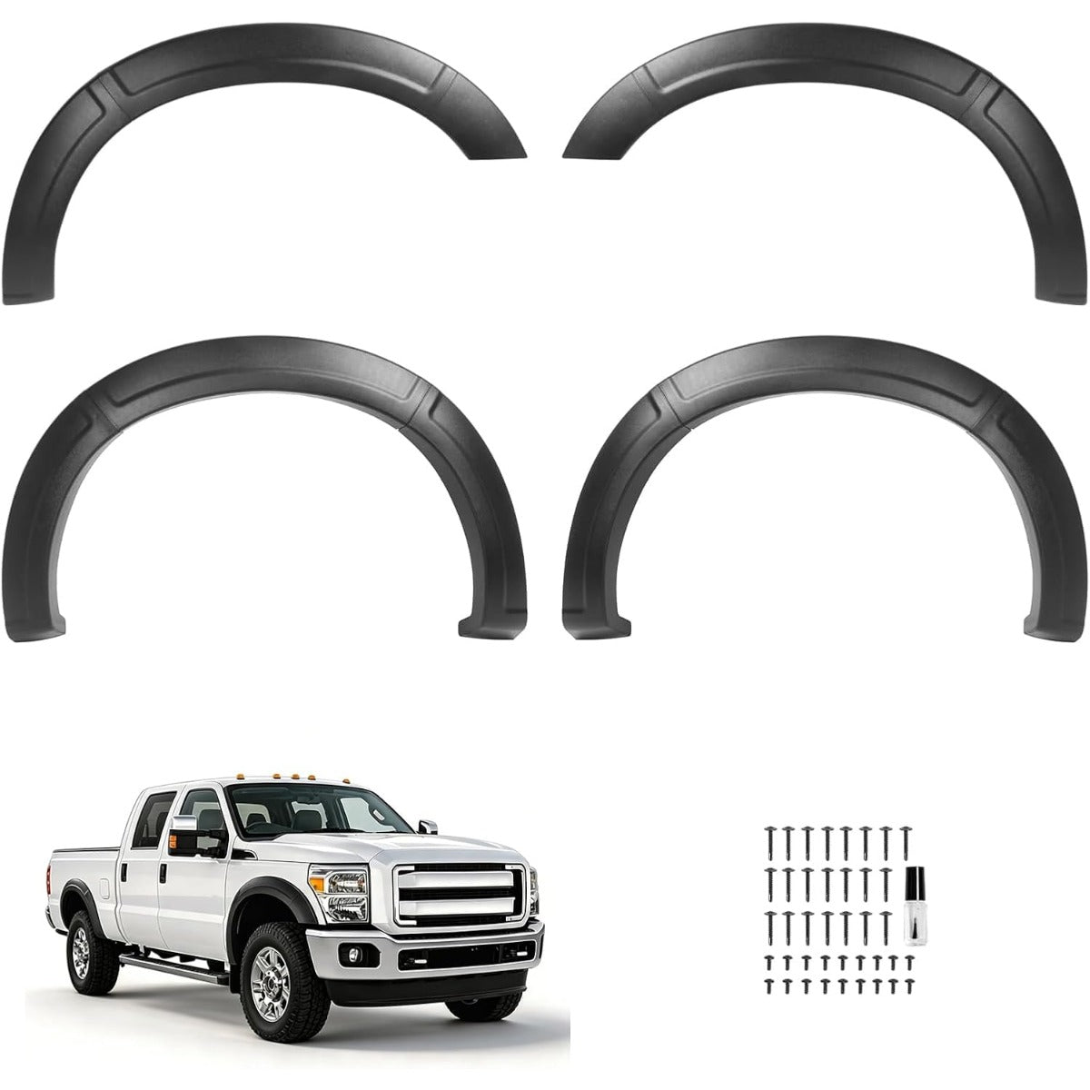 4Pcs Fender Flares Set Compatible with 2011-2016 Ford F-250 F-350 Super Duty Front & Rear Wheel Arch Cover Protector Plastic(PP) Textured Black