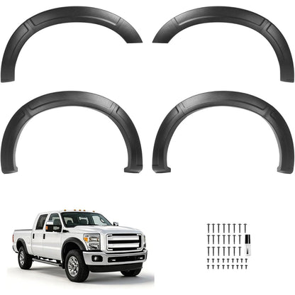 4Pcs Fender Flares Set Compatible with 2011-2016 Ford F-250 F-350 Super Duty Front & Rear Wheel Arch Cover Protector Plastic(PP) Textured Black