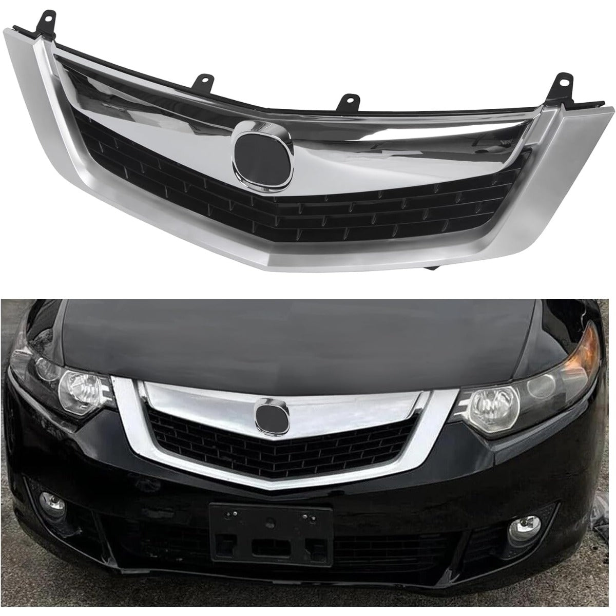 HECASA Front Grille Compatible with 2009 2010 ACURA TSX Silver ABS Plastic Grill With Moulding Trim