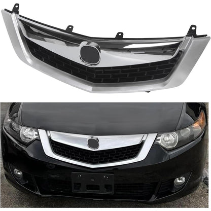 HECASA Front Grille Compatible with 2009 2010 ACURA TSX Silver ABS Plastic Grill With Moulding Trim