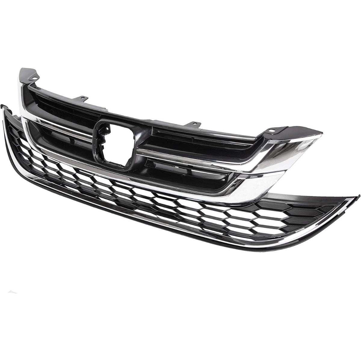 Front Upper Bumper Hood Grill & Lower Mesh Chrome Grille Compatible with 2010-2011 Honda CRV CR-V