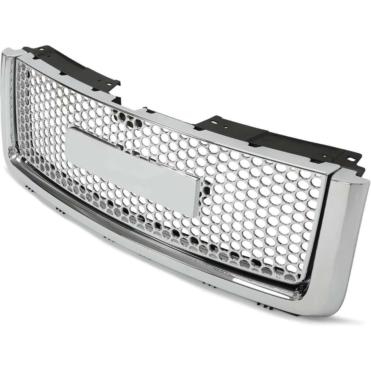 Grille 3PCS Compatible with 2007-2013 GMC Sierra 1500 Denali Round Hole Mesh Front Hood Molding Top & Upper & Lower Grill Front Bumper Center Grill Chrome Silvery