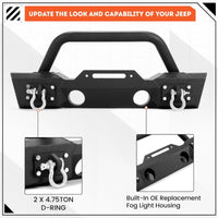 Load image into Gallery viewer, Stubby Front Bumper Compatible With 2007-2024 Jeep Wrangler JK JL Gladiator JT W/Fog Light Housing &amp; D-rings Steel Powder Coated Black LYAM-295V

