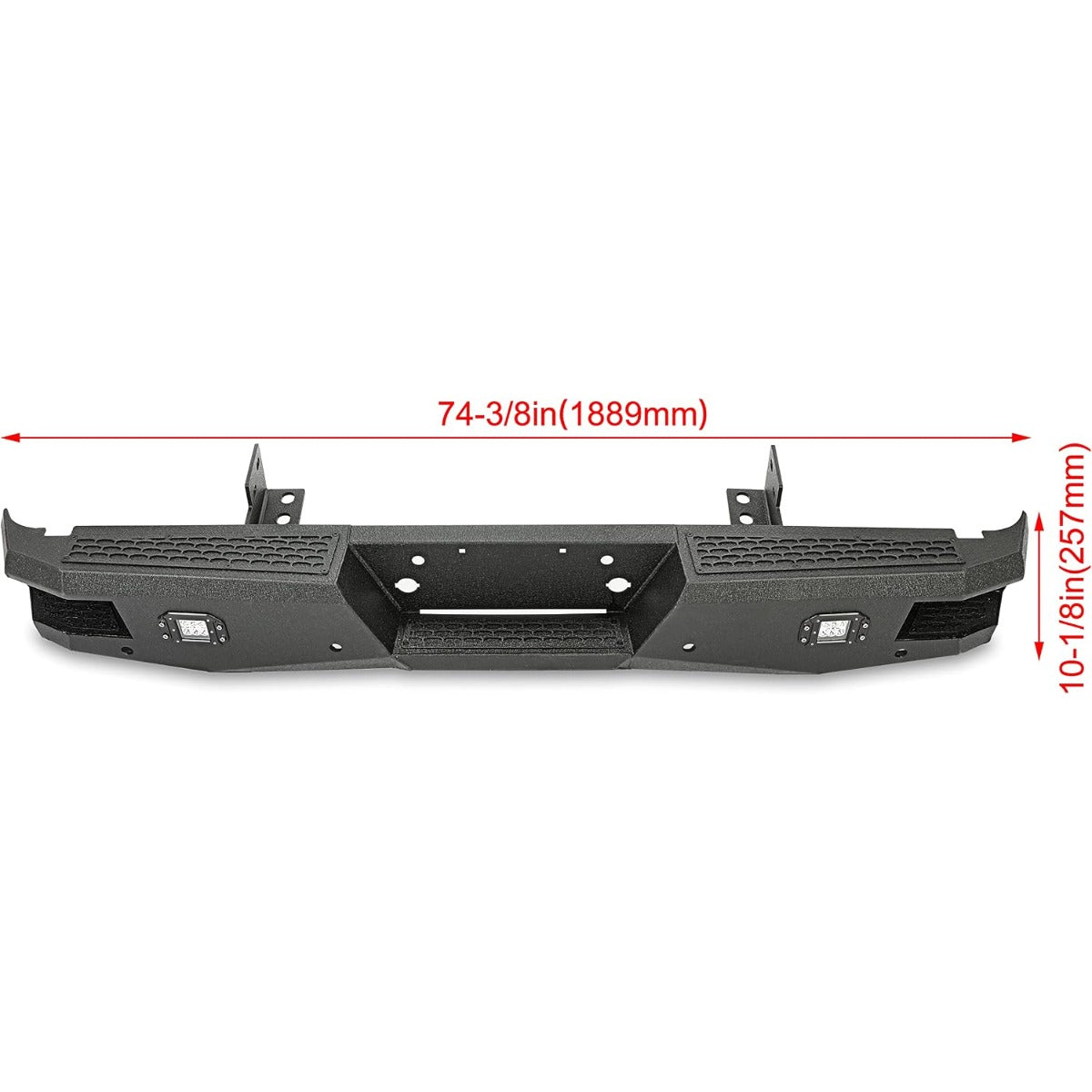 ECOTRIC Offroad Rear Bumper Compatible with 1999-2016 Ford F250 F350 Super Duty, W/2 18W LED Lights Powder Coated Heavy Duty Steel Black