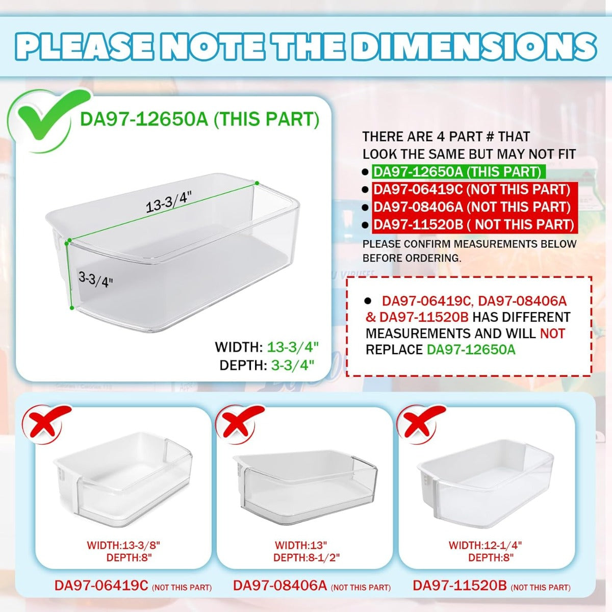 Kojem DA97-12650A Refrigerator Door Shelf Bin Compatible with Samsung Refrigerator (Right Side) Fridge Shelf Replace DA63-07104A DA63-06963A RF263beaesr RF260beaesr AP5620330