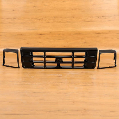 Front Grille & Headlight Bezel Compatible with 1992-1997 Ford Bronco F-150 F-250 HD F-350 Replacement for FO1200172 FO2512131 FO2513135 Painted Black