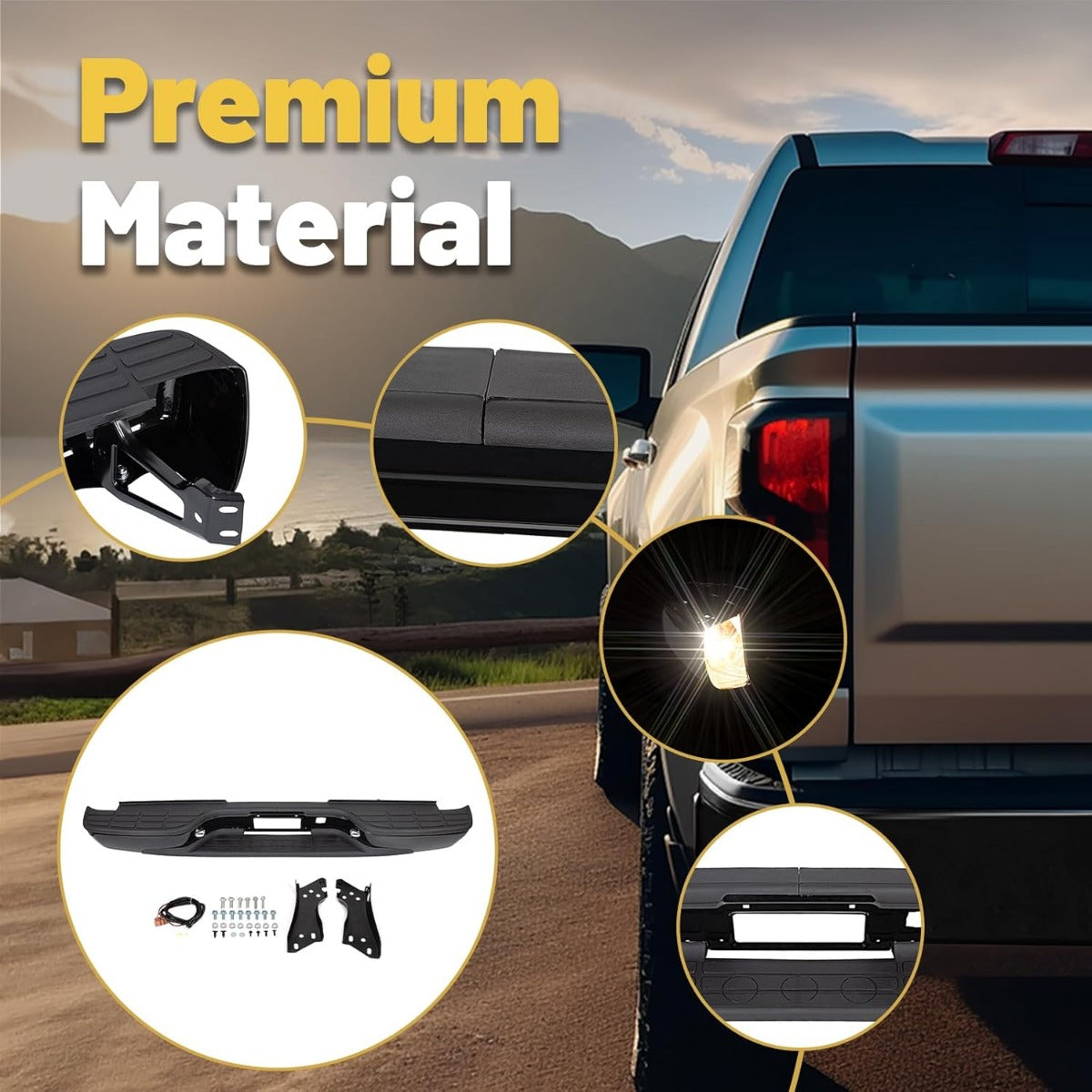 Rear Step Bumper Compatible with 1999-2007 Chevy Chevrolet Silverado GMC Sierra 1500 2500 Classic Face Bar W/License Plate Lights Replace for GM1103122 12496085 GM1103124 Powder Coated Black LYAM-273T-2