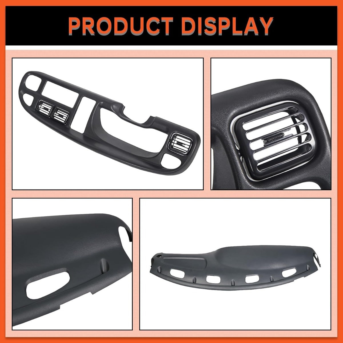 Dash & Bezel Cover Compatible with 1998-2002 Dodge Ram 1500 2500 3500 Trucks Black Dash Pad Cap Bezel W/Vents & Grey Dashboard Overlay Cover Instrument (You Will Receive 2 Packages) LYAP-299S-2+LYAP-267T-2