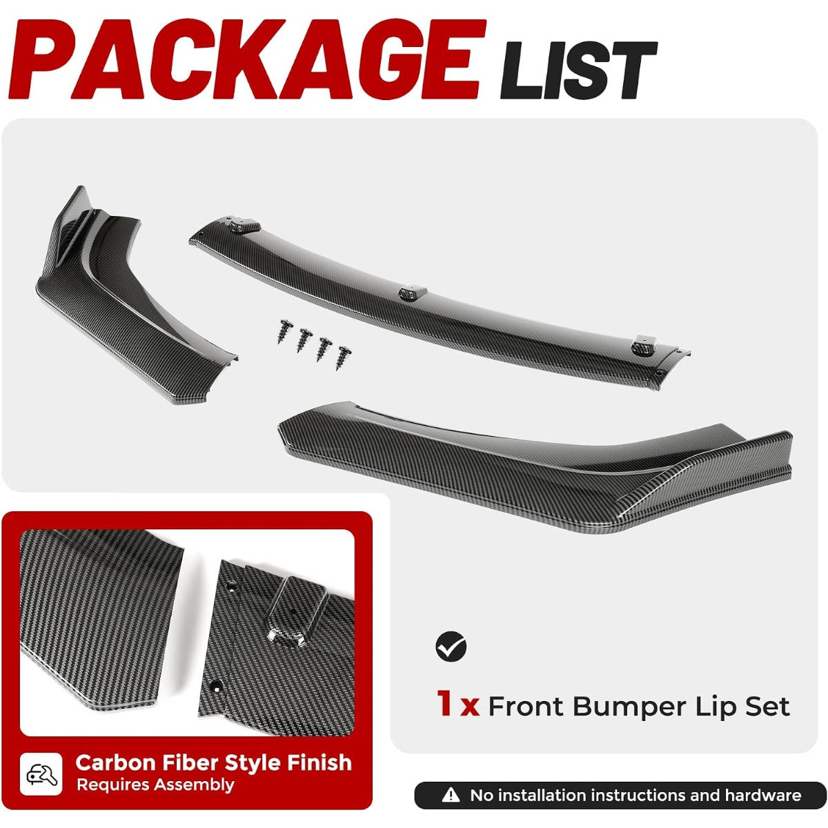 ALMULOO 3Pcs Front Bumper Lip Compatible with 2016-2021 Honda Civic Sedan