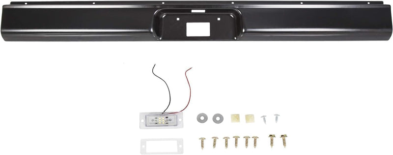 HECASA Rear Roll Pan License Plate Compatible with 1973-1987 Chevy GMC C10 C20 C30 K10 K20 K30 Silverado Fleetside Styleside Bed Steel Bumper Roll Pan W/LED Light Black LYAM-399