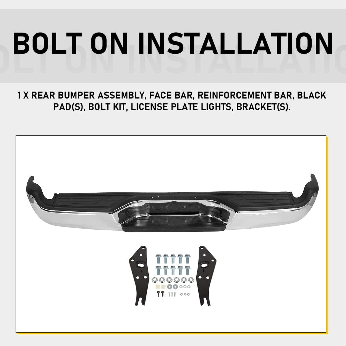 Rear Bumper Compatible With 2005-2015 Toyota Tacoma TO1103113 Bumper Assembly W/Pads Brackets and License Plate Lights Steel Chrome Fits Models With SR5 Package or Limited Package Only