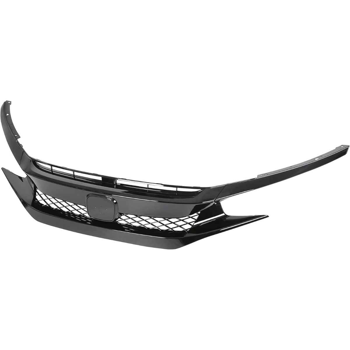 Front Bumper Mesh Grille Compatible with 2019-2021 Honda Civic Type R Style Replacement for 71125-TEY-Y01, 71121-TBA-A51, HO1200241 Glossy Black Hood Mesh Grill w/ 2Pcs Eyebrows ABS Plastic