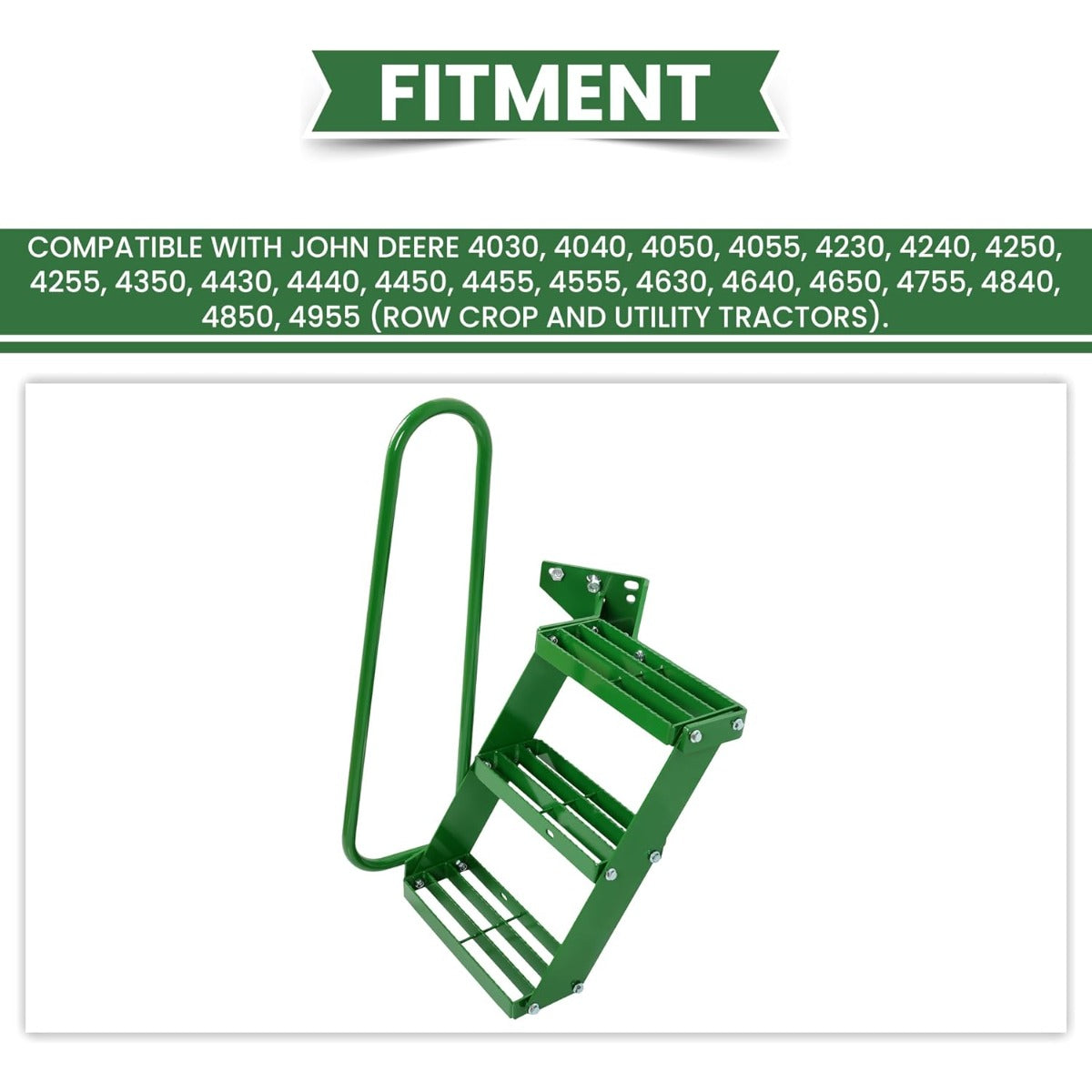 HECASA Left Hand Stair Step Kit Compatible with John Deere 4050 4240 4430 4630 4440 4230 4555 4650 4850 4955 LH Handrail Powder Coated Durable Steel Tractor Step