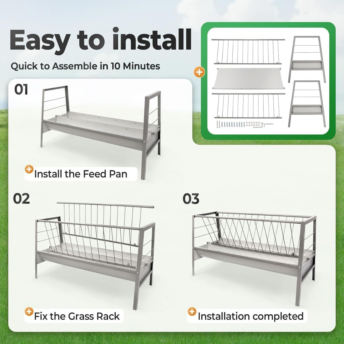Pasture Hay Feeder 2 in 1 55 Gallon 59 in Livestock Feed Trough
