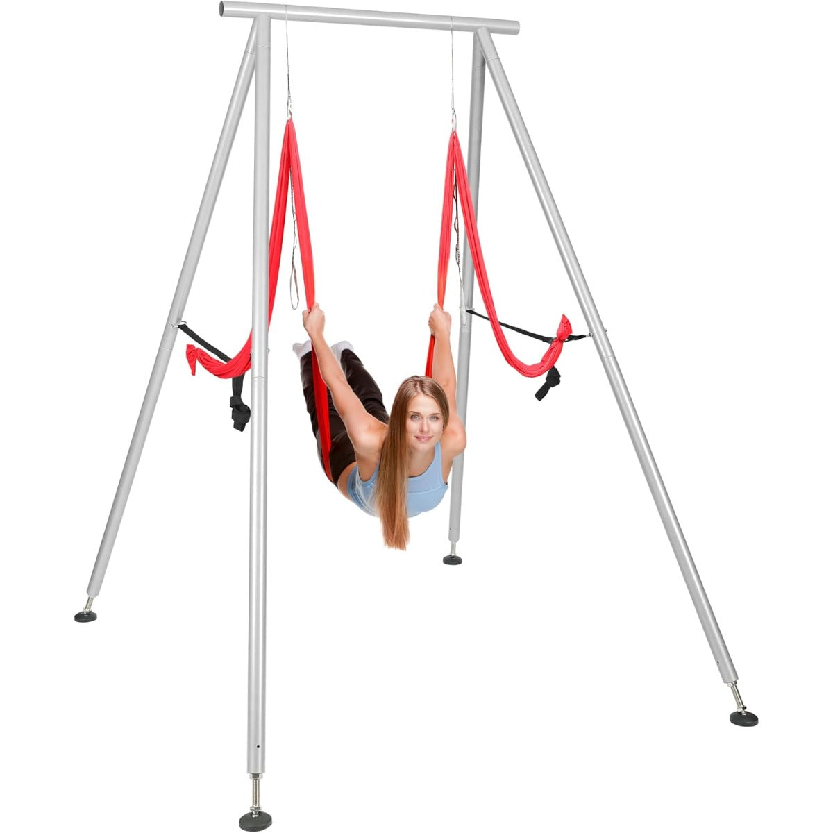 KUAFU Yoga Stand with Yoga Swing Inversion Portable Stand Yoga Frame Yoga Sling Inversion Equipment Steel Silvery for Indoor and Outdoor Triangle Structure