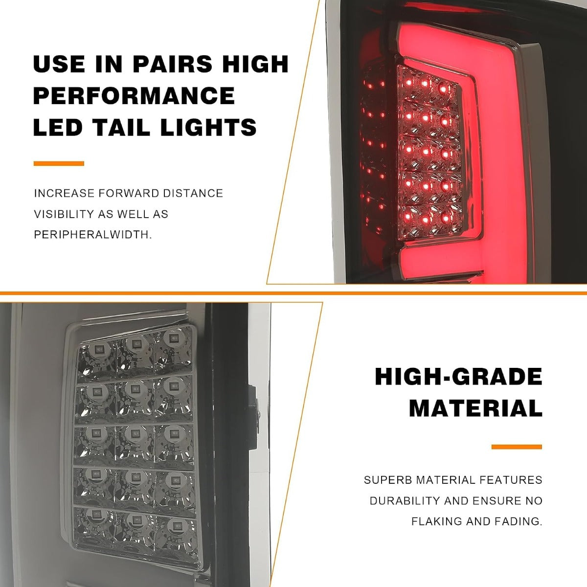 KUAFU Tail Light Compatible with 2014-2018 GMC Sierra 1500 2500HD 3500HD Pickup Truck LED Tube Bar Stop Brake Lamps LH & RH Tail Lamp Black Housing Smoke Lens