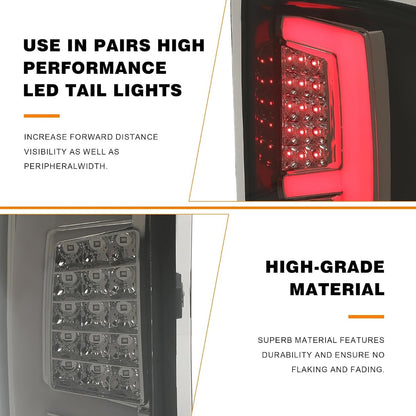 KUAFU Tail Light Compatible with 2014-2018 GMC Sierra 1500 2500HD 3500HD Pickup Truck LED Tube Bar Stop Brake Lamps LH & RH Tail Lamp Black Housing Smoke Lens