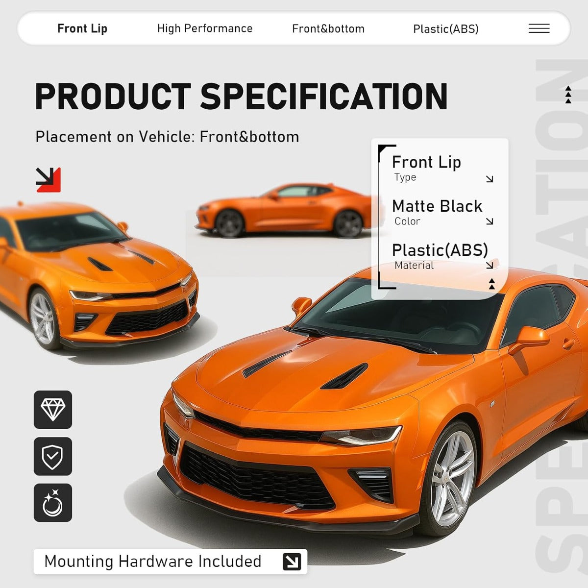 Bumper Lip Compatible with 16-24 Camaro SS V8 Trim Spoiler Splitter