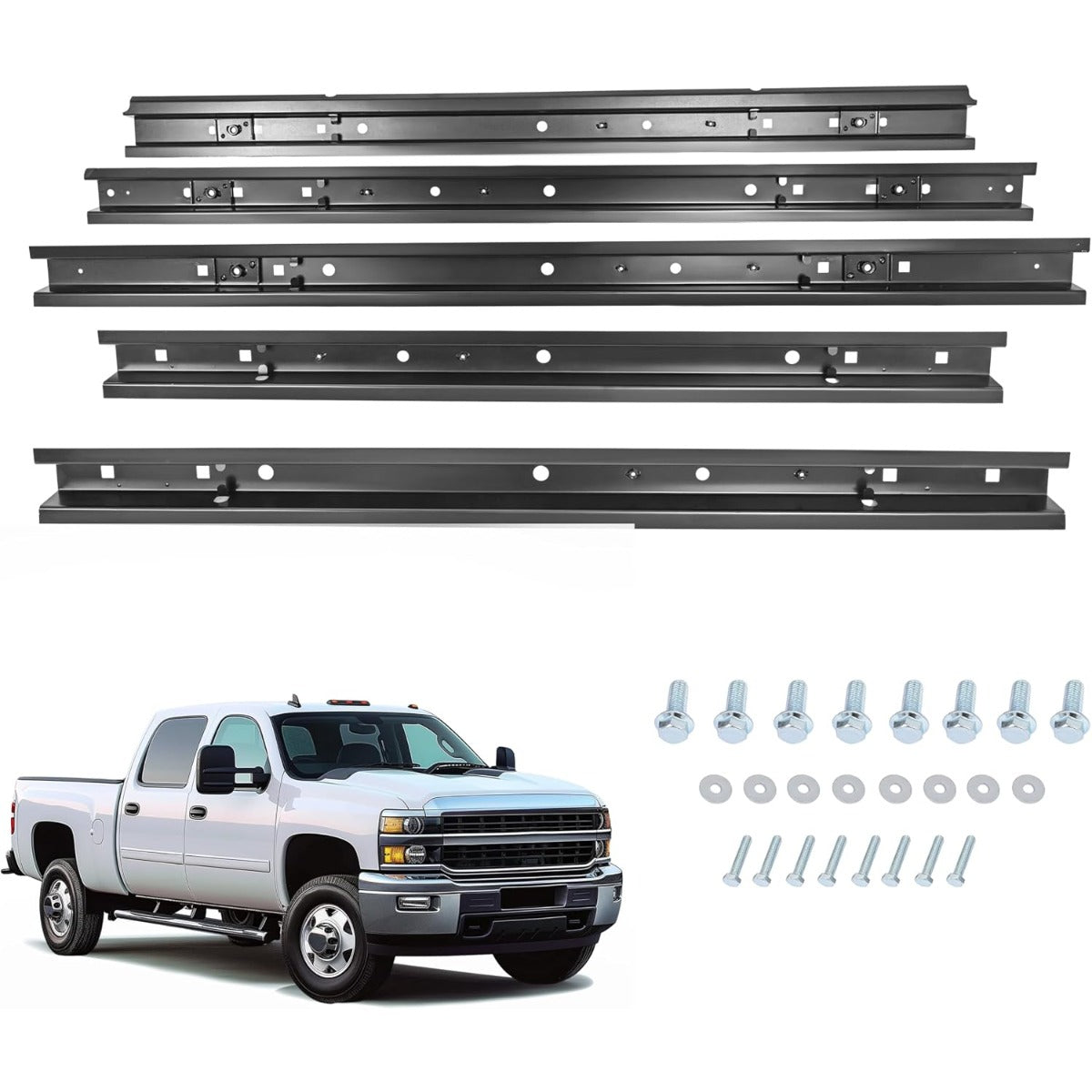 Truck Bed Crossmember Repair Kit Compatible with 2001-2006 Chevrolet Silverado 2500 HD Floor Support Rails Electrophoresis Steel Black