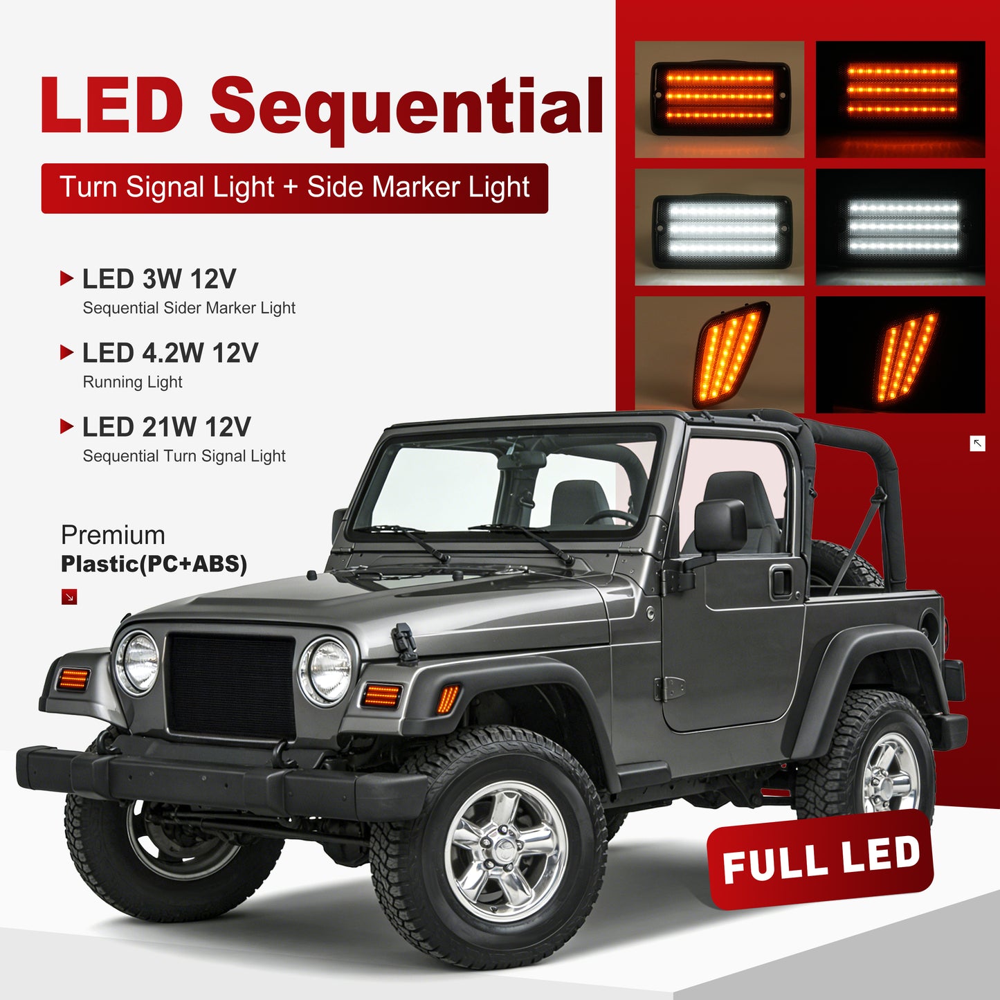 HECASA Pair LED Turn Signal and Side Marker Light Compatible with 1997-2006 Jeep Wrangler TJ Smoke Lens Plastic Front Bumper Signal Fender Light 4 Pieces