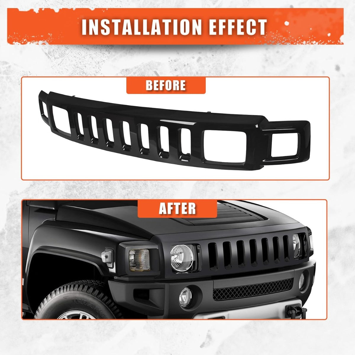 Front Grill Compatible with 2006-2010 Hummer H3 15834195 HU1200100 Front Bumper Hood Grille Face Bar Shell Insert Assembly Gloss Black