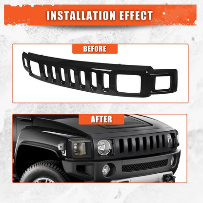 Front Grill Compatible with 2006-2010 Hummer H3 15834195 HU1200100 Front Bumper Hood Grille Face Bar Shell Insert Assembly Gloss Black