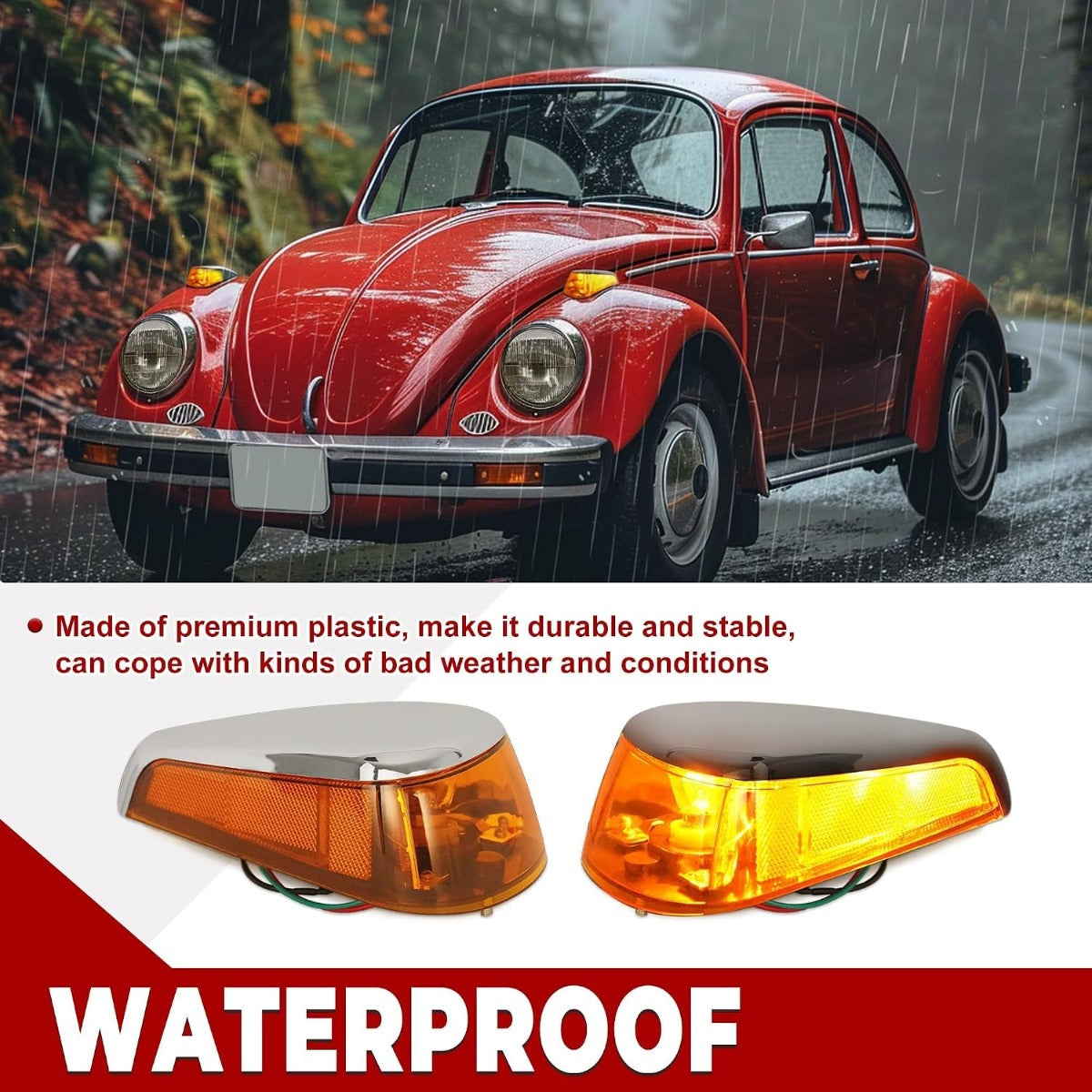 HECASA Pair Turn Signal Lights Compatible with 1970-1979 VW BUG Volkswagen Super Beetle Thing Halogen Front Turn Signal Lamp w/Bulbs Amber Lens Left&Right Side