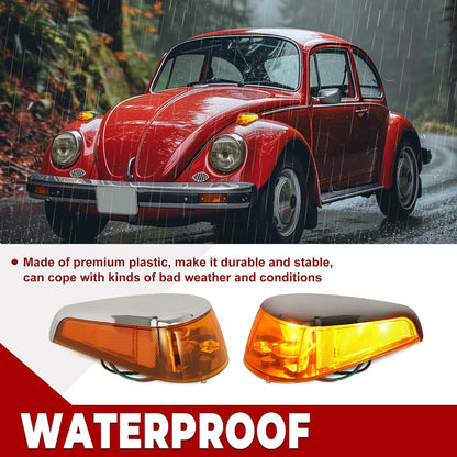 HECASA Pair Turn Signal Lights Compatible with 1970-1979 VW BUG Volkswagen Super Beetle Thing Halogen Front Turn Signal Lamp w/Bulbs Amber Lens Left&Right Side