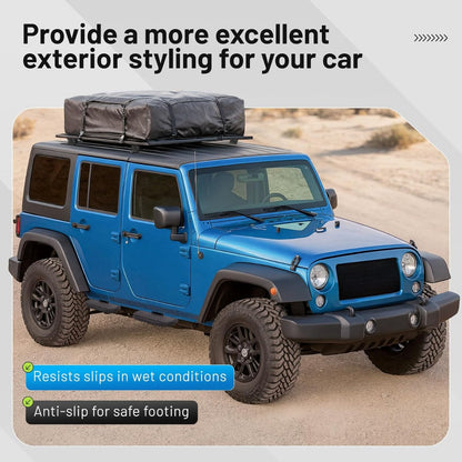 Rugged Side Steps Compatible with 2007-2018 Jeep Wrangler JK Unlimited JKU 4-Door Running Boards, High-Strength Steel Step Bars, Powder-Coated & Textured, 4-Piece Set