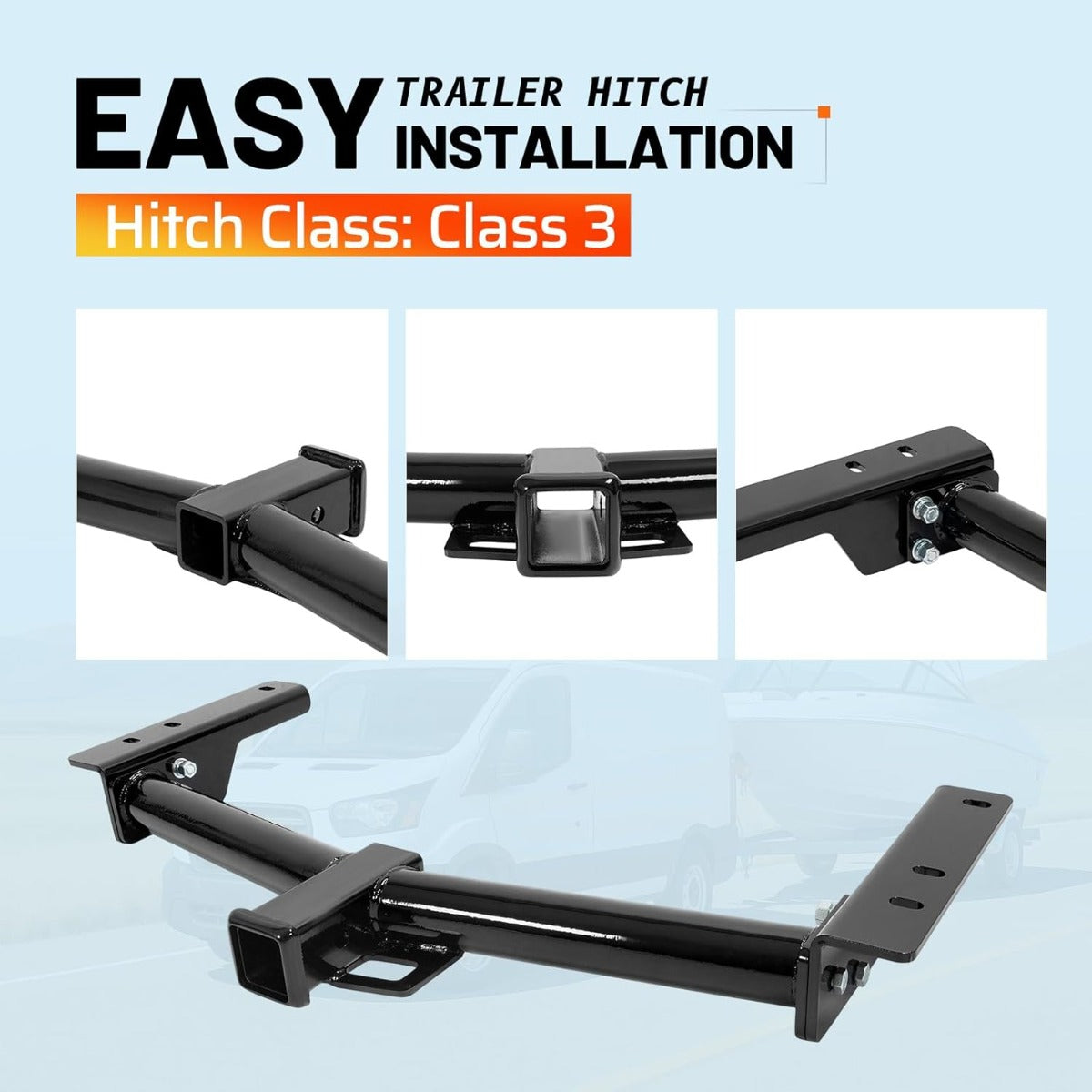 Class 3 Rear Trailer Hitch, 2 Inch Receiver Compatible with 2015-2025 Ford Transit-150 Transit-250 Transit-350 E-Transit