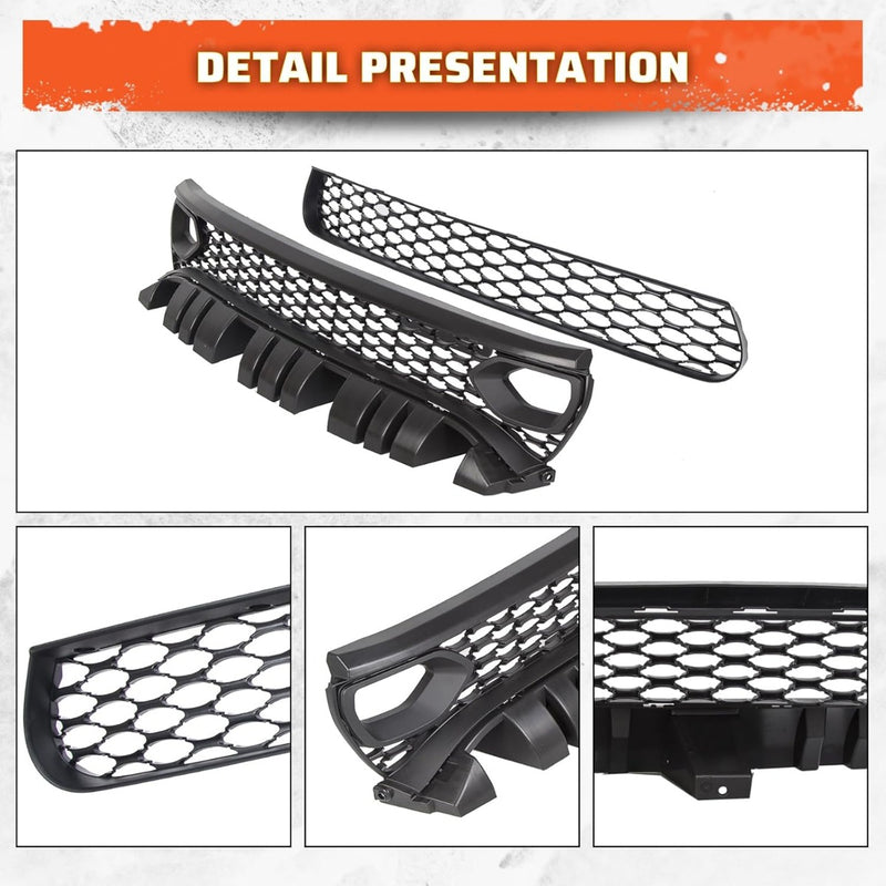 Upper Lower Grill Compatible with 2015-2023 Dodge Charger SRT Scat Pack Daytona 68394592AA 68417505AB Air Inlet Dual Kit Mesh Grille Guard Bezels LYAP-335-1