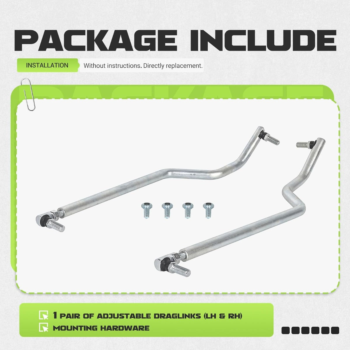 Pair Steering Drag link Tie Rod Compatible with John Deere L100 L105 L107 L108 L110 L111 L118 L120 L130 G110 Tie Rod Set Draglink Steel Replacement for GY20491 GY20492